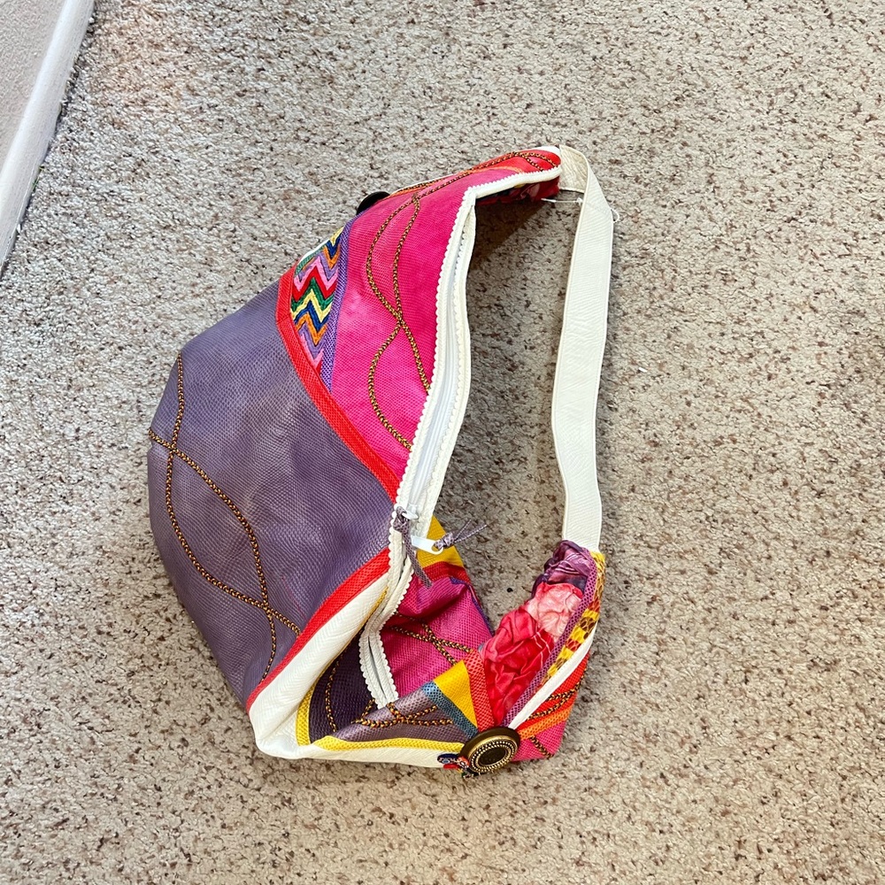 Colorful Patchwork Extra Large Shoulder Sling Lea… - image 8